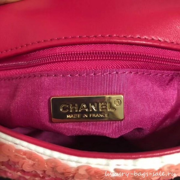 Chanel flap bag equins Lambskin gold-Tone Metal AS0195 pink