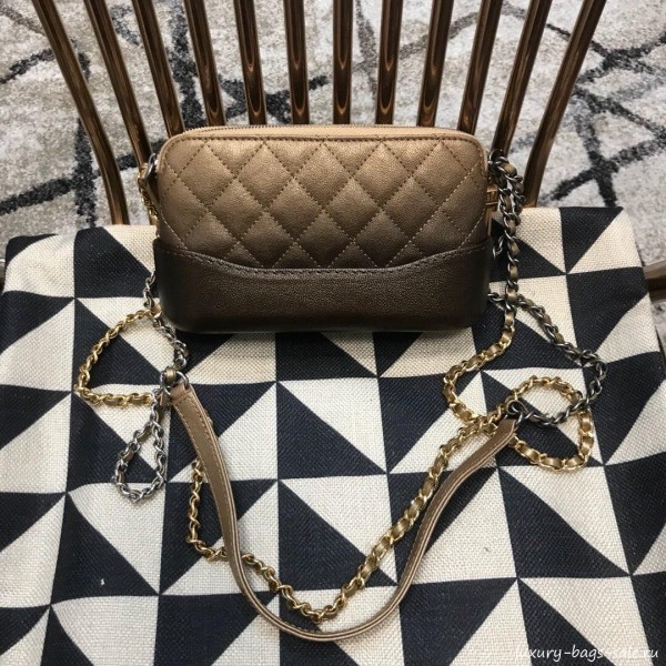 Chanel Gabrielle Clutch on Chain/Mini Bag in Grained Leather A94505 Khaki 2019 Collection