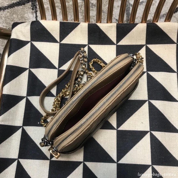 Chanel Gabrielle Clutch on Chain/Mini Bag in Grained Leather A94505 Khaki 2019 Collection
