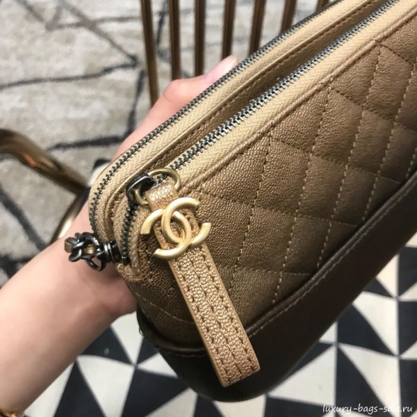 Chanel Gabrielle Clutch on Chain/Mini Bag in Grained Leather A94505 Khaki 2019 Collection