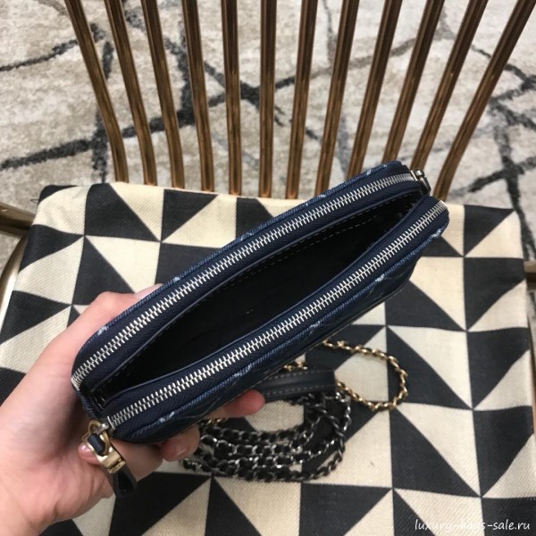 Chanel Gabrielle Clutch on Chain/Mini Bag A94505 Blue Fabric 2019 Collection