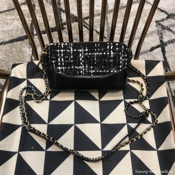 Chanel Gabrielle Clutch on Chain/Mini Bag A94505 Black/White Tweed 2019 Collection