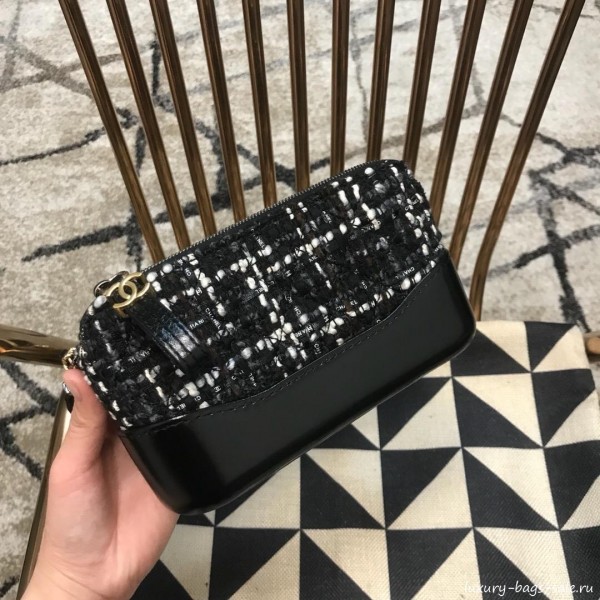 Chanel Gabrielle Clutch on Chain/Mini Bag A94505 Black/White Tweed 2019 Collection