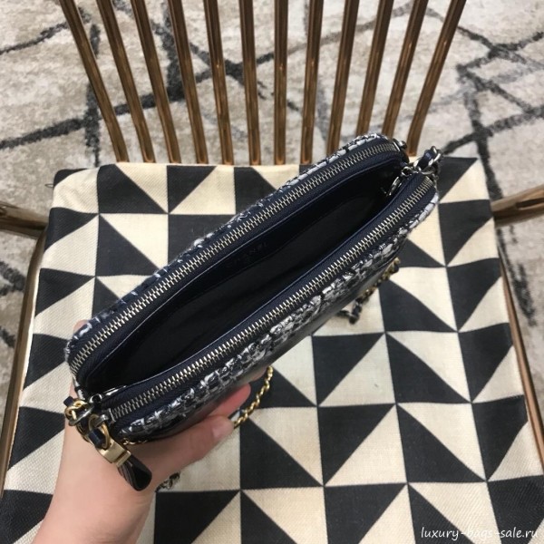 Chanel Gabrielle Clutch on Chain/Mini Bag A94505 Blue Tweed 2019 Collection
