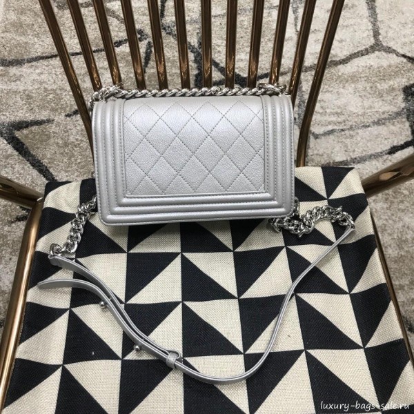 Chanel Camellia Small Boy Flap Bag A67085 Silver 2019 Collection