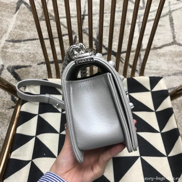Chanel Camellia Small Boy Flap Bag A67085 Silver 2019 Collection