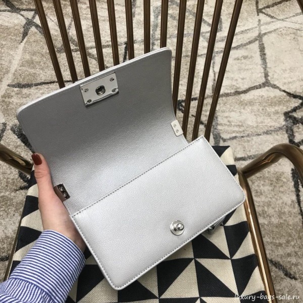 Chanel Camellia Small Boy Flap Bag A67085 Silver 2019 Collection