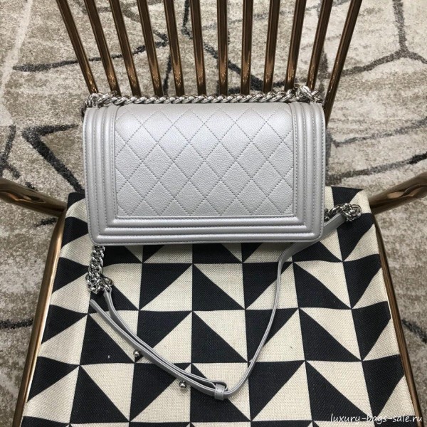 Chanel Camellia Large Boy Flap Bag A67085 Silver 2019 Collection