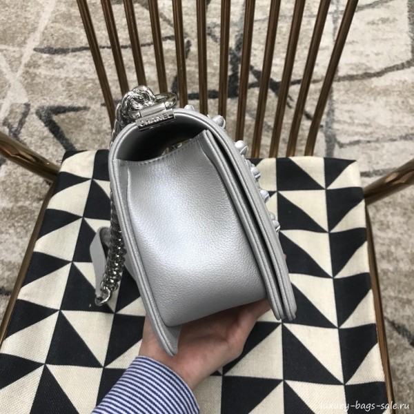 Chanel Camellia Large Boy Flap Bag A67085 Silver 2019 Collection