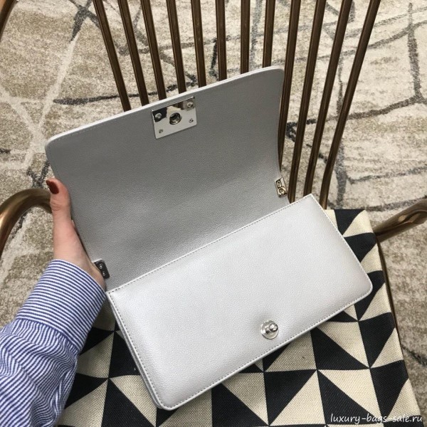 Chanel Camellia Large Boy Flap Bag A67085 Silver 2019 Collection