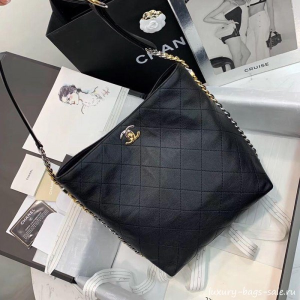 Chanel Calfskin Hobo Handbag AS0414 Black 2019 Collection