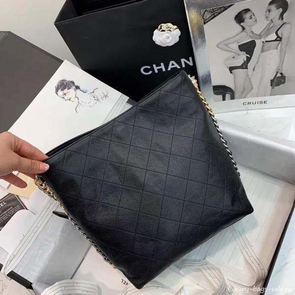 Chanel Calfskin Hobo Handbag AS0414 Black 2019 Collection