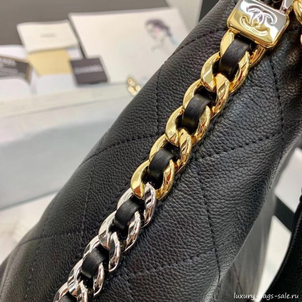 Chanel Calfskin Hobo Handbag AS0414 Black 2019 Collection