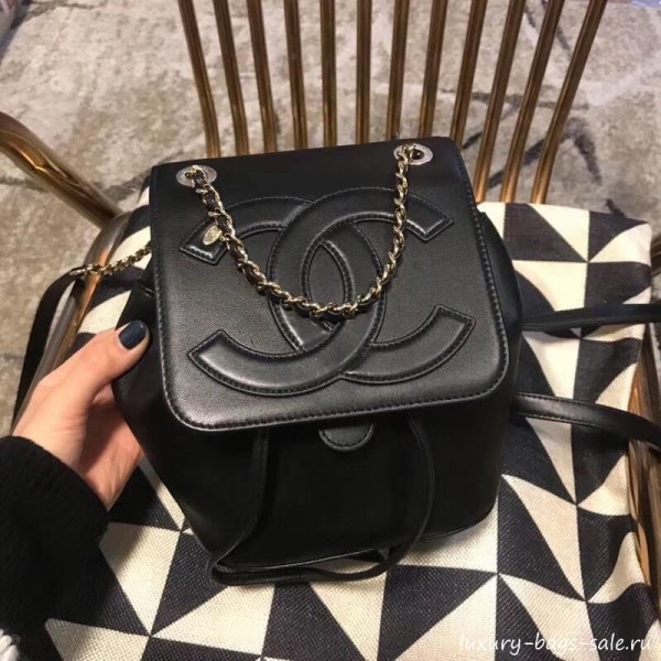 Chanel Lambskin Drawstring CC Flap Backpack Black 2019 Collection