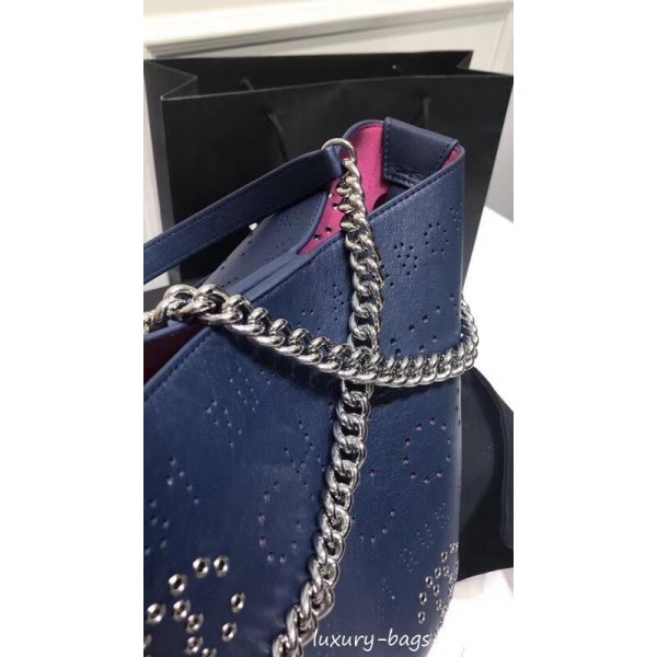 Chanel Eyelet Calfskin Drawstring Bucket Bag AS0304 Blue 2019 Collection