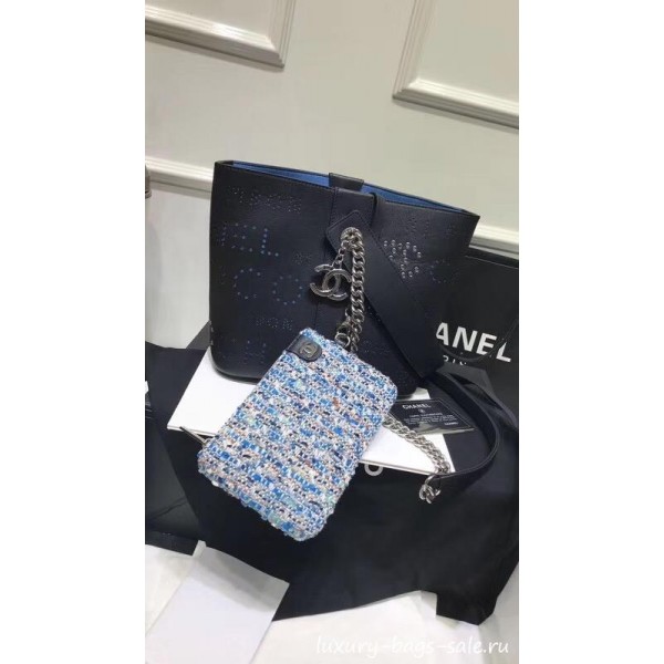 Chanel Eyelet Calfskin Drawstring Bucket Bag AS0304 Black 2019 Collection
