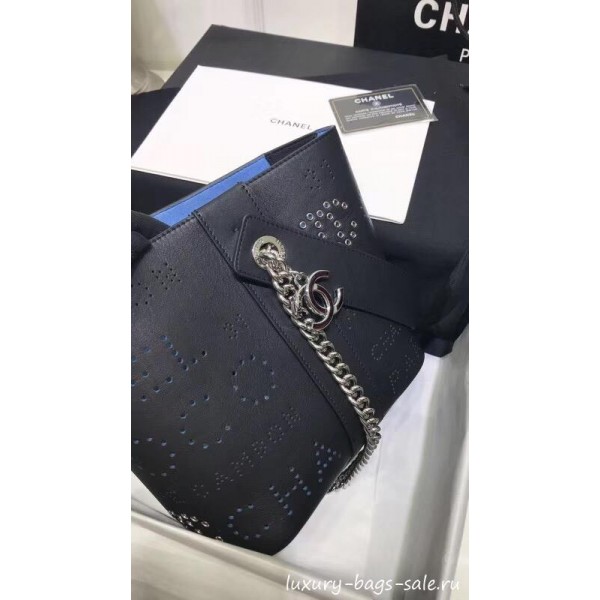 Chanel Eyelet Calfskin Drawstring Bucket Bag AS0304 Black 2019 Collection