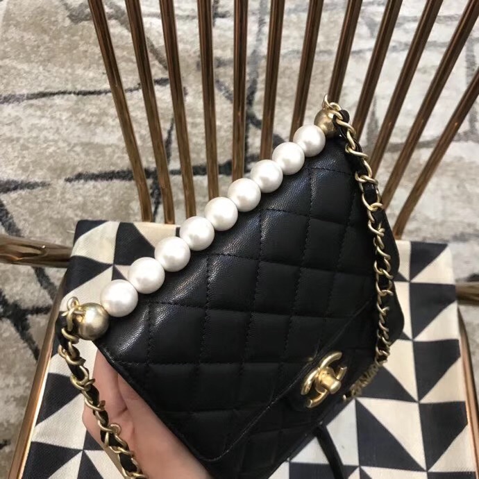 Chanel Flap Shoulder Bag Sheepskin Leather 77398 black 
