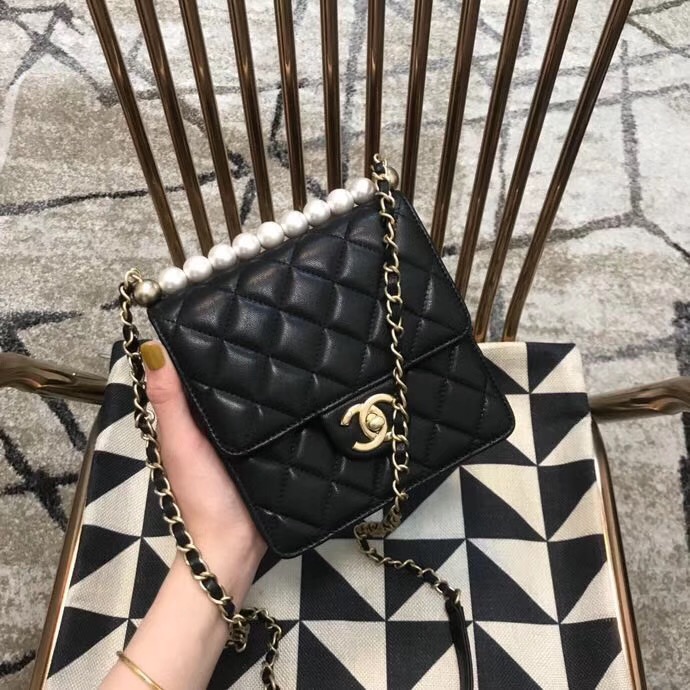 Chanel Flap Shoulder Bag Sheepskin Leather 77398 black 