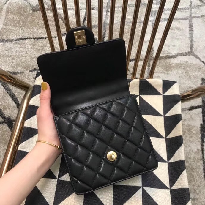 Chanel Flap Shoulder Bag Sheepskin Leather 77398 black 