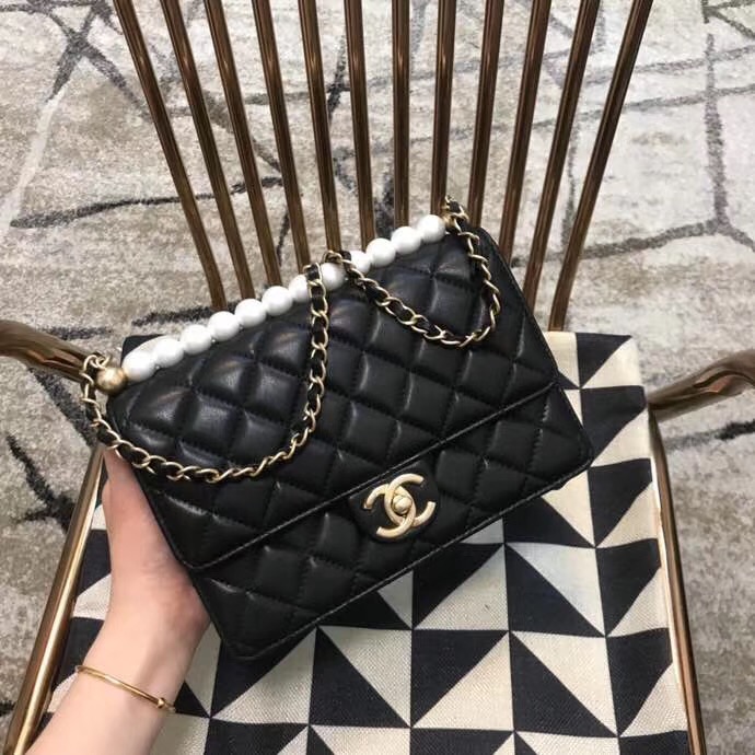 Chanel Flap Shoulder Bag Sheepskin Leather 77399 black 