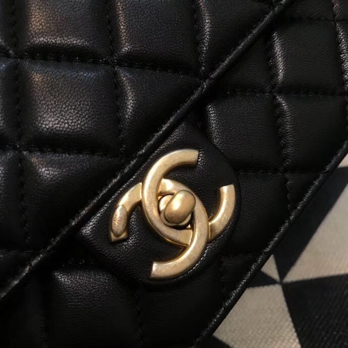 Chanel Flap Shoulder Bag Sheepskin Leather 77399 black 