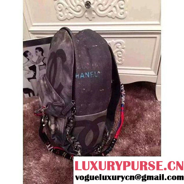 Chanel Dark Black Graffiti Backpack  (Lz-060203 )