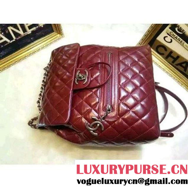 Chanel Calfskin Backpack in Burgundy A92961 Paris-Salzburg 2014/15 (2A020-061606 )