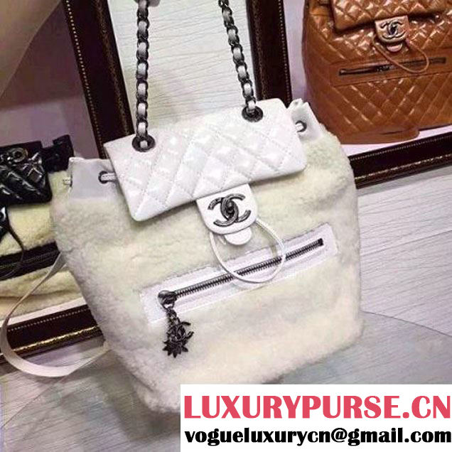 Chane White Calfskin and Shearling Backpack Embellished with an Edelweiss Charm Paris-Salzburg 2015 (2a136-071323 )