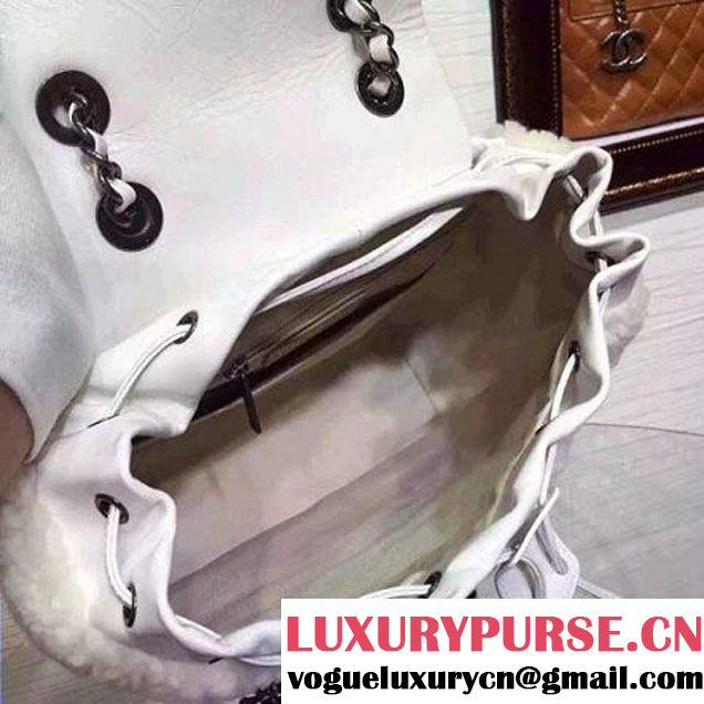 Chane White Calfskin and Shearling Backpack Embellished with an Edelweiss Charm Paris-Salzburg 2015 (2a136-071323 )