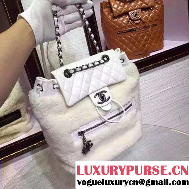 Chane White Calfskin and Shearling Backpack Embellished with an Edelweiss Charm Paris-Salzburg 2015 (2a136-071323 )