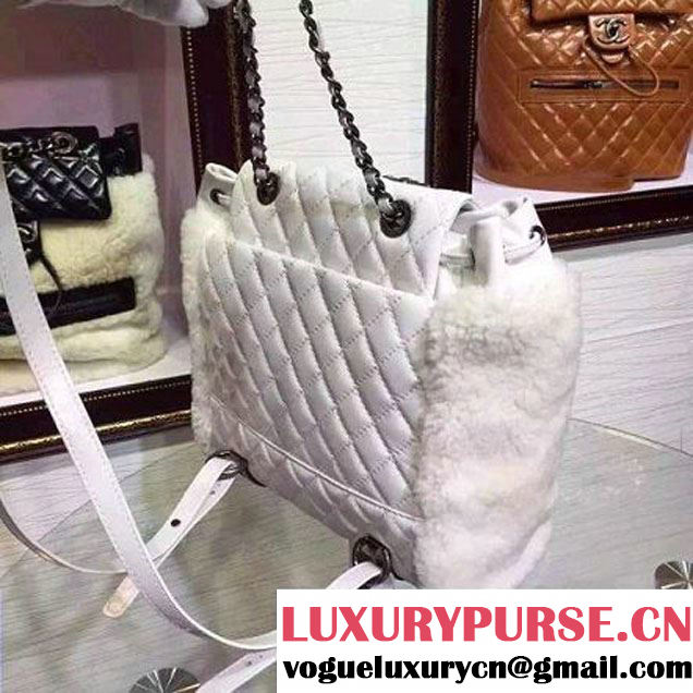 Chane White Calfskin and Shearling Backpack Embellished with an Edelweiss Charm Paris-Salzburg 2015 (2a136-071323 )