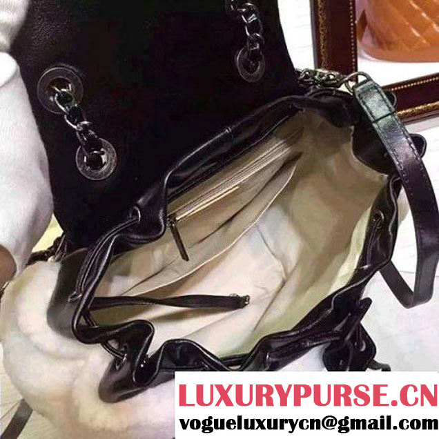 Chane Black Calfskin and Shearling Backpack A92976 Paris-Salzburg 2015 (2a136-071324 )