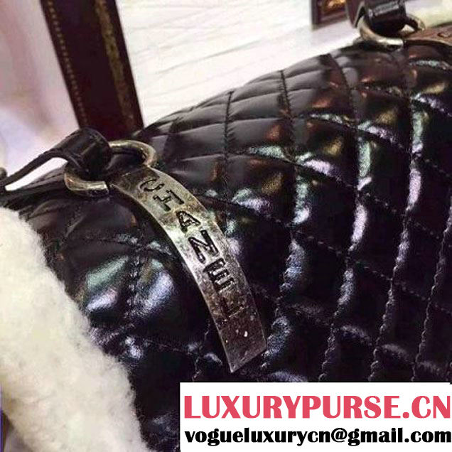 Chane Black Calfskin and Shearling Backpack A92976 Paris-Salzburg 2015 (2a136-071324 )