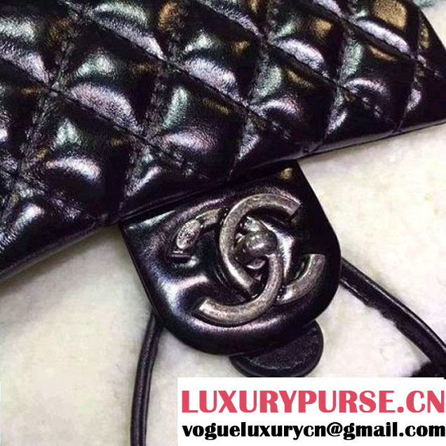 Chane Black Calfskin and Shearling Backpack A92976 Paris-Salzburg 2015 (2a136-071324 )