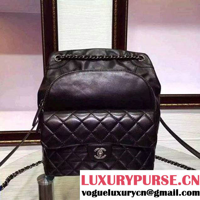 Chanel Small/Large Black Calfskin Backpack Pre Fall-Winter 2015 (2A136-080606 )