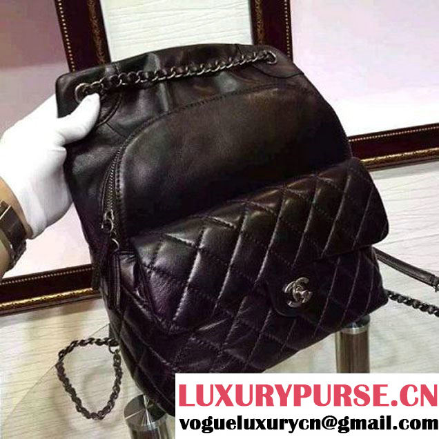 Chanel Small/Large Black Calfskin Backpack Pre Fall-Winter 2015 (2A136-080606 )