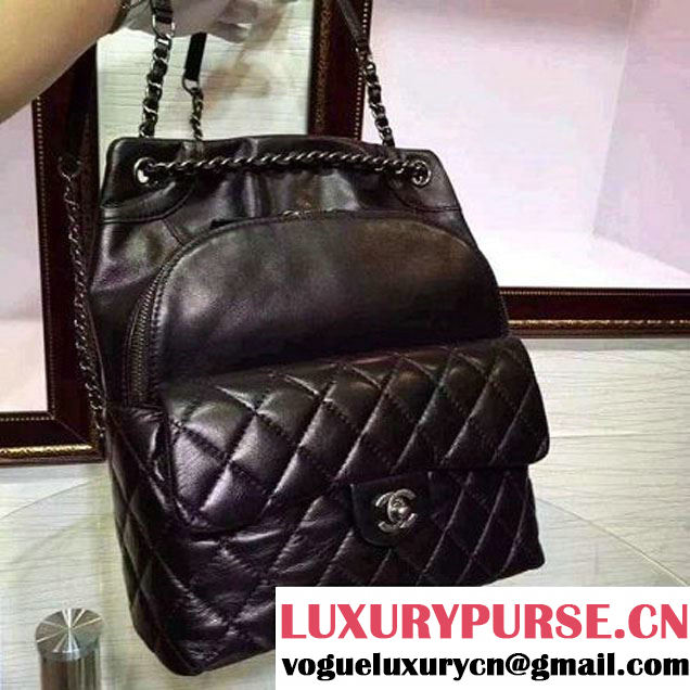 Chanel Small/Large Black Calfskin Backpack Pre Fall-Winter 2015 (2A136-080606 )