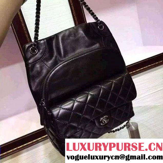 Chanel Small/Large Black Calfskin Backpack Pre Fall-Winter 2015 (2A136-080606 )