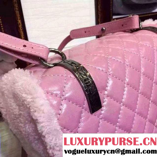 Chane Pink Calfskin and Shearling Backpack A92976 Paris-Salzburg 2015 (2a136-080709 )