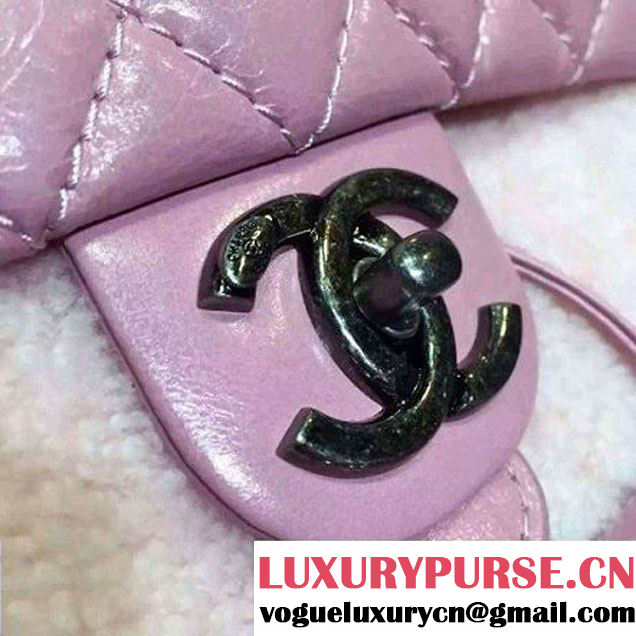 Chane Pink Calfskin and Shearling Backpack A92976 Paris-Salzburg 2015 (2a136-080709 )