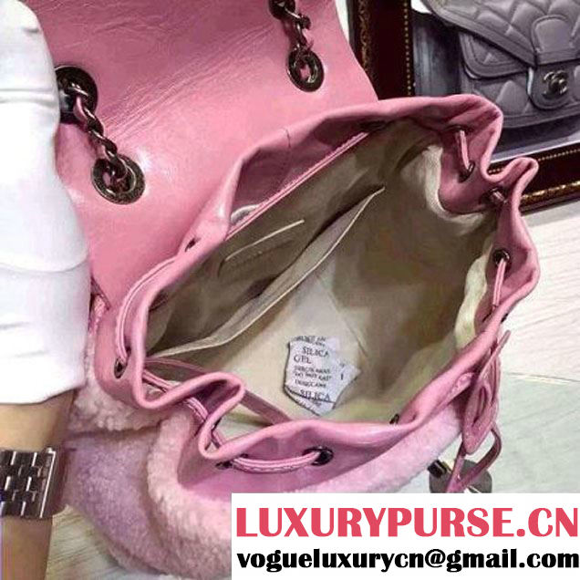 Chane Pink Calfskin and Shearling Backpack A92976 Paris-Salzburg 2015 (2a136-080709 )