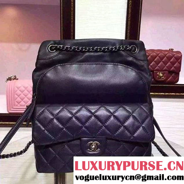 Chanel Small/Large Deep Blue Calfskin Backpack Pre Fall-Winter 2015 (2a136-082931 )