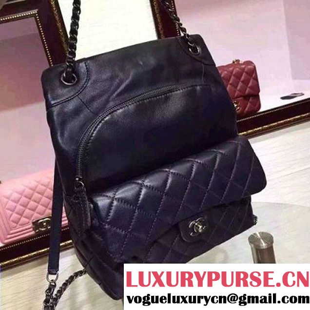 Chanel Small/Large Deep Blue Calfskin Backpack Pre Fall-Winter 2015 (2a136-082931 )