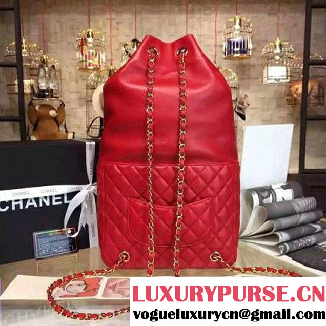 Chanel Large Red Calfskin Backpack Cruise 2016 (2A057-111609 )