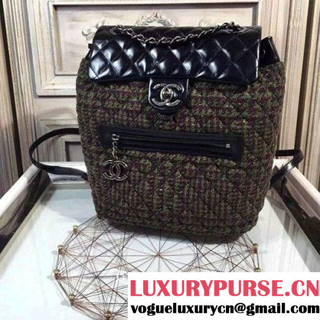 Chanel Wax Calfskin And Tweed Backpack Black (2A143-120910 )