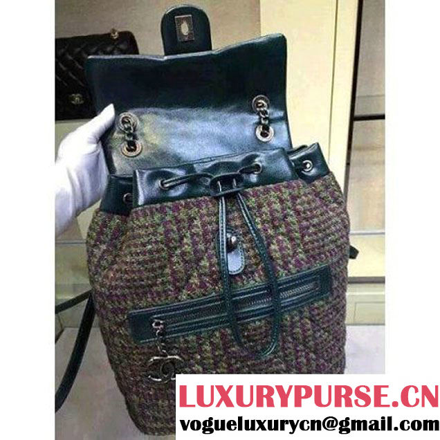 Chanel Wax Calfskin And Tweed Backpack Green (2A143-120911 )