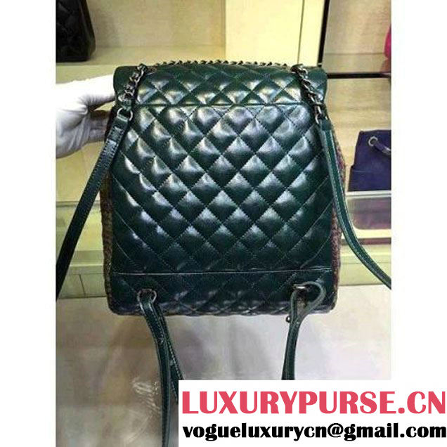 Chanel Wax Calfskin And Tweed Backpack Green (2A143-120911 )