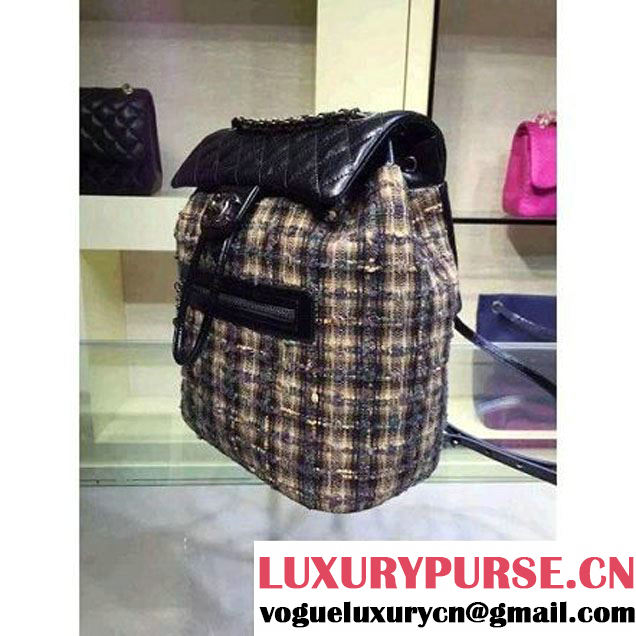 Chanel Wax Calfskin And Tweed Backpack Black (2A143-120912 )