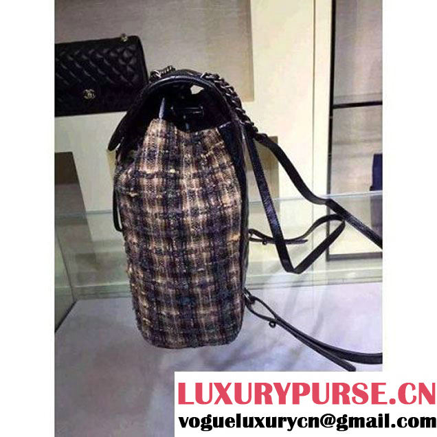 Chanel Wax Calfskin And Tweed Backpack Black (2A143-120912 )